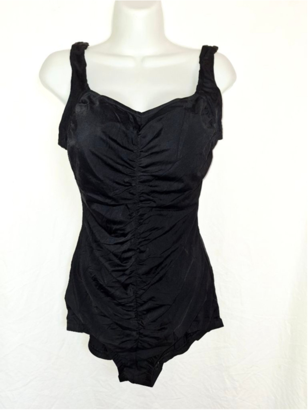 Maxine of Hollywood vintage pin up Black Ruched One Piece Swimsuit Size 14
